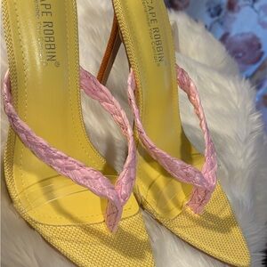 Cape Robbin Yellow Heels with Pink Braided Straps